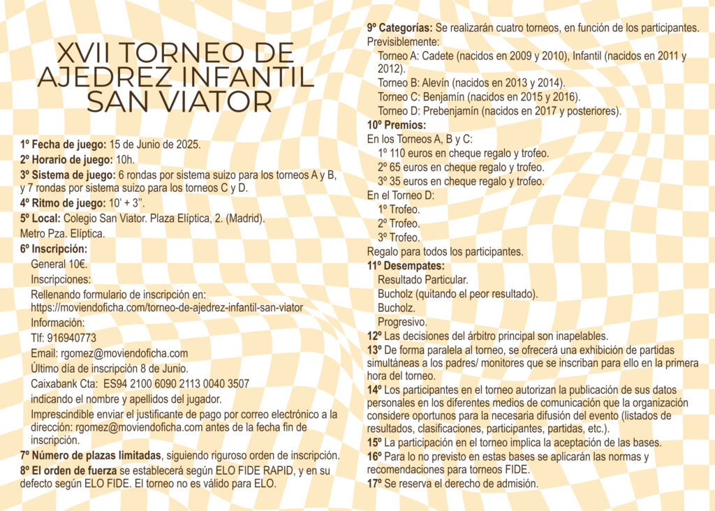 Bases XVII Torneo de Ajedrez Infantil San Viator