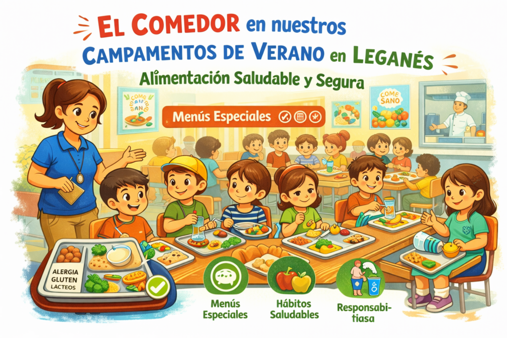 Comedor en el campamento en Leganés